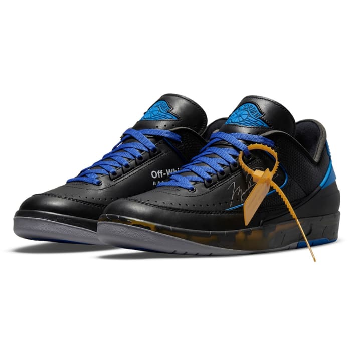 Air Jordan 2 Retro Low sneakers 'Off-White Black Blue' colorway.